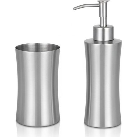 Set accessori bagno con dispenser e porta spazzolino in acciaio inox satinato Lunar (1/5)