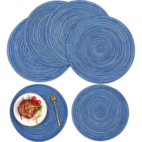 Bleu, 6 dessous de verre tressés antidérapants et résistants à la chaleur, pour une utilisation sur table à manger, à l'intérieur comme à l'extérieur. (1/5)