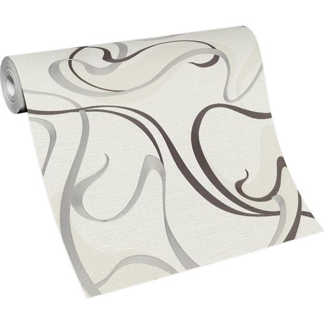 Papier peint moderne beige & gris motifs ondulés | Tapisserie beige & grise à motifs pour salon | Papier peint intissé idéal couloir (1/5)