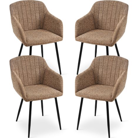 Dining chairs with armrests and lumbar support, sturdy metal frame, modern minimalistic design for living room, kitchen and bedroom - Set of 4 - Coffee-Chenille