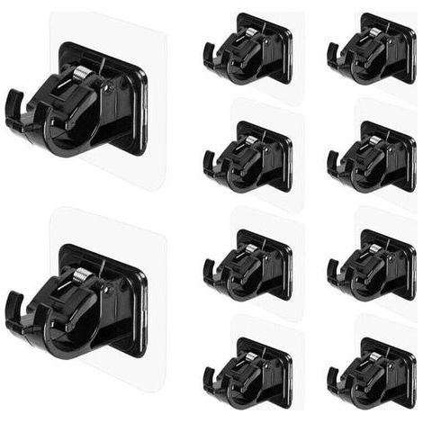 Lot de 10 supports de tringle à rideau auto-adhésifs sans perçage, sans crochets de tringle à rideau réglables sans perçage (noir) - Crezuo (1/4)