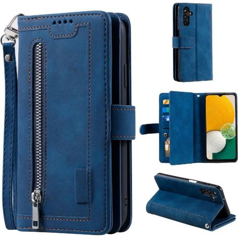 Custodia a libro per Samsung Galaxy A14 4G/5G, realizzata in pelle PU, con 9 scomparti per carte, design a portafoglio e include un cordino e un supporto. (1/2)