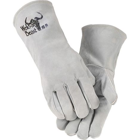 Filiyano-Gants de soudage longs en cuir de vachette, gants de travail convenant également pour le barbecue, gants de sécurité gris (1/2)