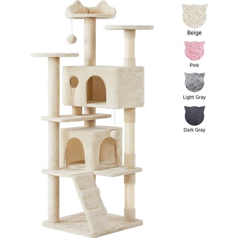 Yaheetech Albero Tiragraffi per Gatti 178 cm con 3 Posatoi 2 Palle 2 Condomini 3 Tiragraffi a Corda di Sisal Gioco Giocattolo Beige
