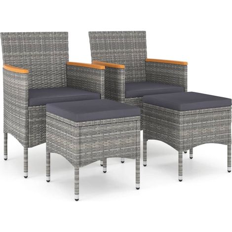 Maison Exclusive - Set Sedie da Giardino con Poggiapiedi 4 pz in Polyrattan Grigio