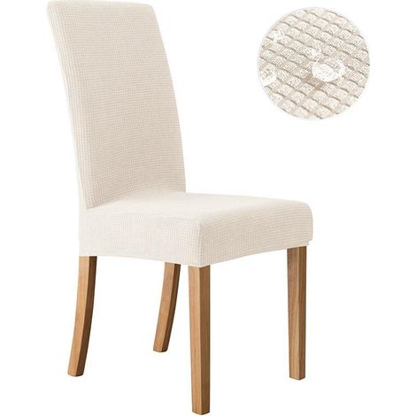 Housse de chaise extensible beige, lot de 4 protège-sièges modernes amovibles et lavables, idéale pour bureau, banquet, salle à manger et fête décorative. (1/5)