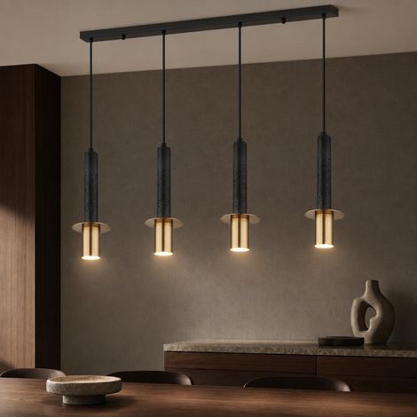 Hängeleuchte Pendelleuchte Wohnzimmerlampe 4-flammig Schwarz Metall H 130 cm (1/5)