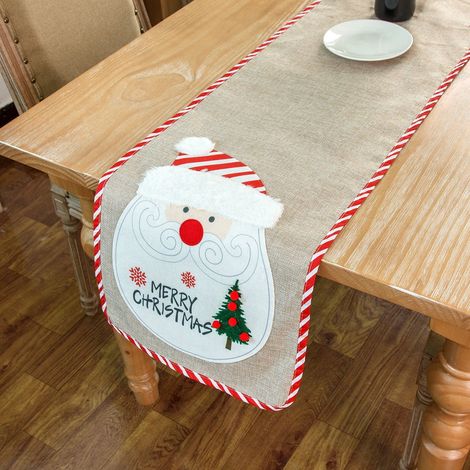 Nappe De Table De Noël - Lin - Motif Bonhomme De Neige - 183 X 34 Cm - Pour Décoration De Table Intérieure Et Extérieure - 1 Pièce