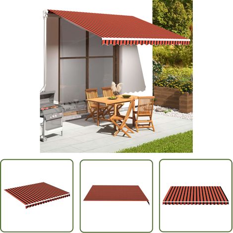 The Living Store Tissu de remplacement pour auvent Orange et marron 4x3,5 m - Tissus D'ombrage - Auvent De Jardin - Toile D'auvent - Store Extérieur - Protection Solaire (1/5)