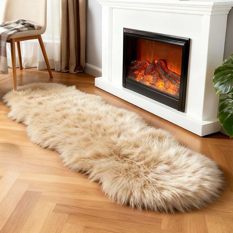 Tapis super doux et moelleux en fausse fourrure de mouton pour chambre à coucher, sol, canapé, salon, tapis de couloir en peluche haute densité, housse de canapé, tapis de chevet (beige, 0,6x1.8m (1/5)