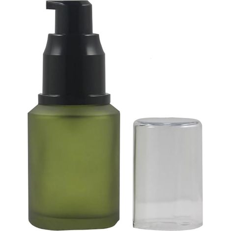 60ml Frosted Glass Empty Pump Bottle with Black Pump Head and Dust Cap for Beauty Liquid, Essential Oil, Facial Cream, Emulsion, Travel Container (1/5)