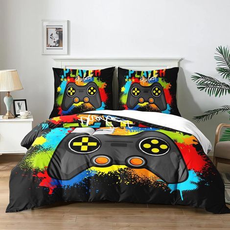 Bettwäsche-Set 220x240cm mit Gamepad-Motiv und 2 Kissenbezügen