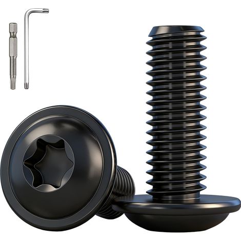 10 Pièces Vis à Tête Bombée Torx M6x50mm Noir en Acier Inoxydable A2 V2A,Vis à Six Pans Creux avec Bride et Clé,Filetage Complet pour Fixation Métal,Machines (1/5)