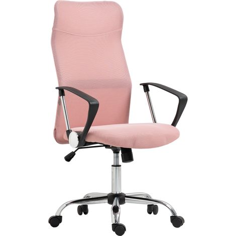 Chaise de bureau, rose, 63 x 65 x 109-119 cm, réglable, pour bureau, assise ergonomique, poste de travail maison