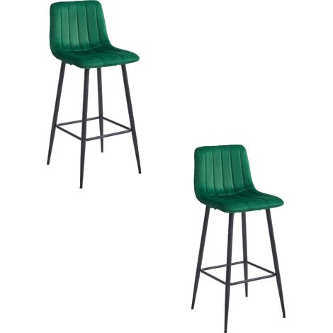 Sgabello POZZA - velluto verde scuro / gambe nere x 2 (1/5)