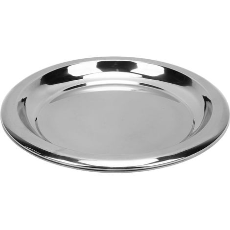 Round Stainless Steel Serving Tray, Mirror Arched Design (1/5)