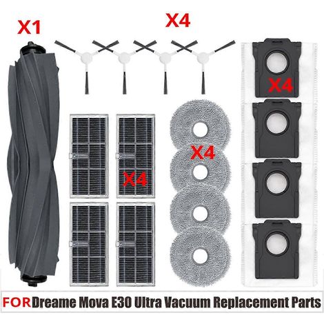 Pièces de rechange pour balayeuses E30 : brosses latérales de tambour, filtres HEPA, lingettes de nettoyage, sacs à poussière et accessoires (1/5)