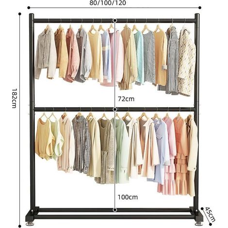 Perchero de doble capa, perchero de metal estable para colgar en el vestidor, ideal para camisas y pantalones.100x45x180 cm (1/4)