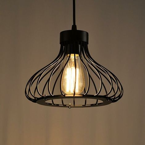 E27 Industrial Vintage Metal Pendant Lights Cage Black Retro Ceiling Light Fixture Vintage Ceiling Ceiling Light Lamp Pendant Light Cage Antique Pendant Lights Fixture [Energy class A] (1/5)