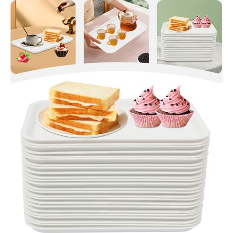 Lot de 24 plateaux rectangulaires blancs 36x27cm - PP antidérapant, lave-vaisselle, micro-ondes – Blanc