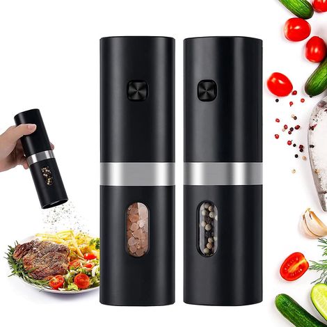 Elektrisches Salz- und Pfeffermühlen-Set, batteriebetriebene Pfeffermühle (Batterie nicht enthalten), Salzmühle mit LED-Beleuchtung, Einhandbedienung per Knopfdruck, Anzeige