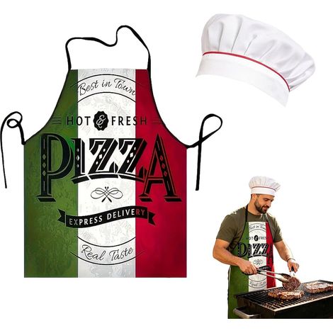 1 Tablier Cuisine Homme et 1 toque de chef, Tablier Cuisine Drole pour Cuisinier Amateur, Tablier Humoristique Pizza Italien Style, Tablier Special Barbecue et Cuisine (1/5)