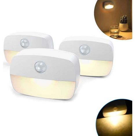 Veilleuse LED autocollante avec détecteur de mouvement et fixation murale, lot de 3, blanc chaud (1/5)