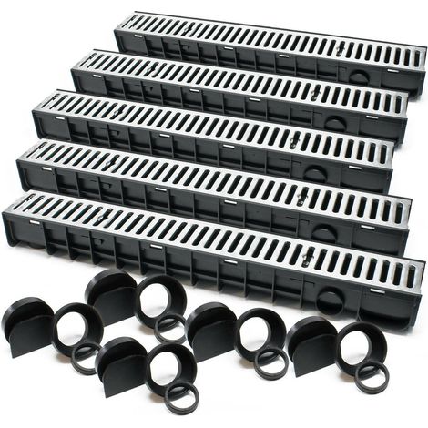 Set 5 grondaie da 1 mt copertura griglia 1,5 ton ghisa drenaggio evacuazione acque reflue 160001701