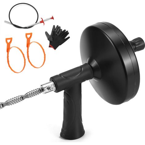 Câble de débouchage 7,6 m avec outil anti-bouchage en acier (90 cm) et outil multi-dents (52 cm) - déboucheur flexible pour salles de bains et cuisines (1/5)