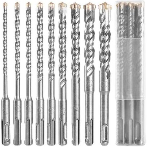 Betonbohrer, 9 Stück (5 mm–16 mm), 160 mm lang, SDS-Plus-Bohrer für Schlagbohrmaschinen, zum Bohren in Beton, Ziegel, Stein und Zement (1/5)
