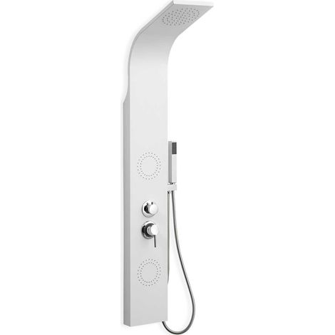 Colonne de douche hydromassante en aluminium blanc 140 cm – 2 jets ronds – Flexible 1,5 m – Installation rapide incluse – Dp Griferia (1/5)