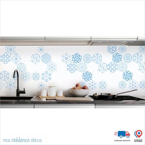 Crédence : Carreaux Ciment Hexagonal - Couleur Bleu mer - Alu composite - 60 - 120 (1/3)