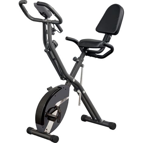 Bicicleta Estática Plegable Silenciosa con Resistencia Magnética Monitor LCD Bandas Brazos 43x97x109 cm Noir