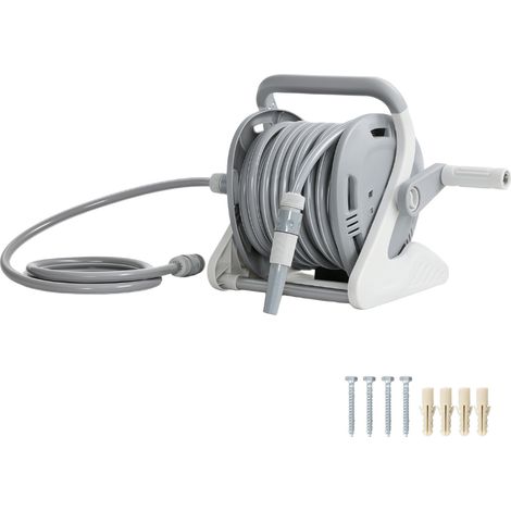 Enrouleur Tuyau Arrosage Mural 20+2 m x Ø 15 mm Dévidoir de Tuyaux d'Eau Portable Buse à 2 Modes, Gris (1/5)