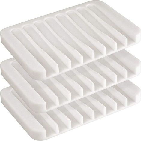 Silikon-Seifenschale, Dusch-, Wasserfall-, selbstentleerend, für Badezimmer, Küche, Arbeitsplatte, 3-teilig (weiß) (1/5)