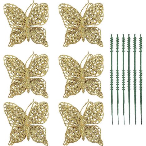 Lot de 6 décorations de Noël 3"/8cm pour sapin, décorations de mariage et de fête (doré) (1/3)