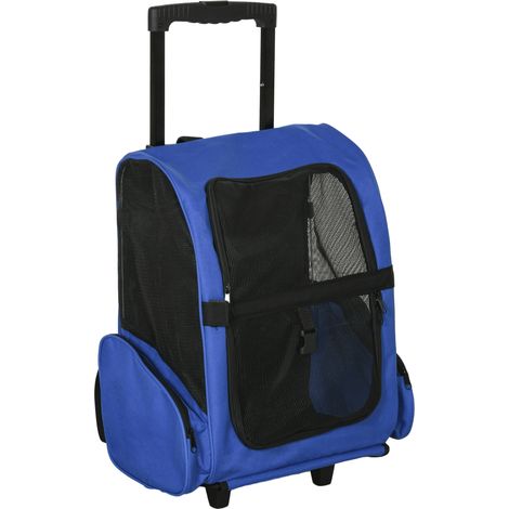 Sac de voyage à roulettes pour chien 2-en-1 : trolley et sac à dos pour chat, poignée télescopique, compartiments de rangement, aérations, attache de sécurité, 42 x 25 x 55 cm, bleu (1/5)
