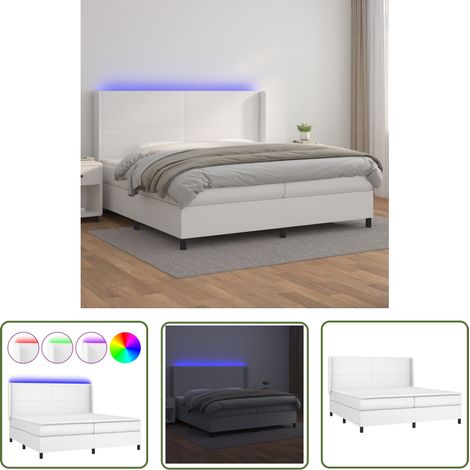 The Living Store Sommier à lattes de lit matelas LED Blanc 200x200 cm Similicuir - Lit Plateforme - Lit Capitonné - Lit Design - Lit Moderne - Lit Double (1/5)