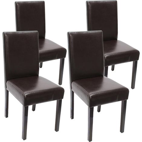 Lot de 4 chaises de séjour Littau, cuir reconstitué, marron, pieds foncés