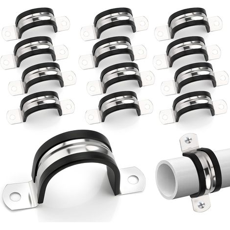 Lot de 10 colliers de serrage muraux en forme de U - Diamètre : 42 mm - En acier inoxydable 304 - Avec caoutchouc - Deux trous de fixation - Pour tuyaux d'eau, tuyaux de gaz, câbles (1/5)