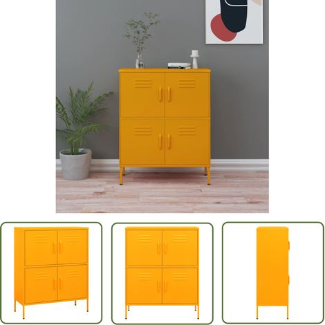 The Living Store Lagerschrank Senfgelb 80x35x101,5 cm Stahl - Schrankschubladen - Metallregal - Garderobe - Wohnzimmermöbel - Aufbewahrungsschrank (1/5)