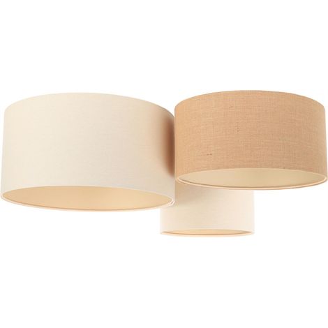 Plafonnier Boho 080-004 - Extérieur en mélange de jute et lin a dominante beige clair et foncé, intérieur beige crème (1/5)