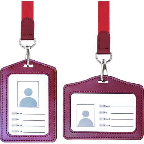 Lot de 2 porte-cartes, fenêtre transparente, cuir synthétique, pour badge professionnel, usage bureau et école (1/5)