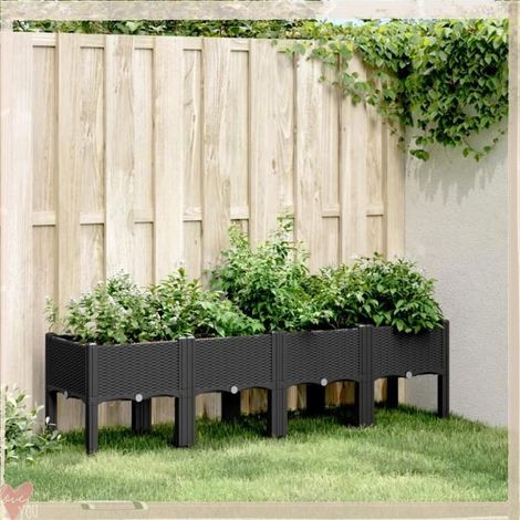 Jardinière - VINGVO - Aspect rotin - 160 x 40 x 42 cm - Polypropylène - Design surélevé, drainage intégré (1/5)