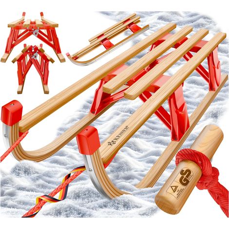 KESSER® Trineo plegable de haya, con respaldo - Rojo, sin respaldo (1/5)