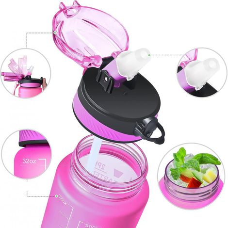 Bouteille À Eau - 1000 ml - Avec Paille En Silicone Alimentaire - Couvercle À Rabat Verrouillable - Antifuite 360° - Tritan Sans BPA - Blanc Et Noir Dégradé - 1 Pièce (1/5)