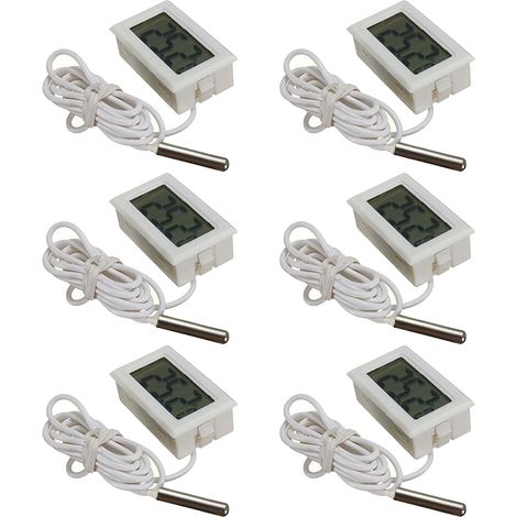 Lot de 6 thermomètres numériques LCD avec sonde externe pour réfrigérateur, aquarium Blanc (1/5)