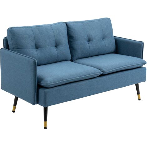 2-Sitzer-Stoffsofa mit gepolsterten Kissen und Stahlbeinen, 139 x 68 x 80 cm, Dunkelblau