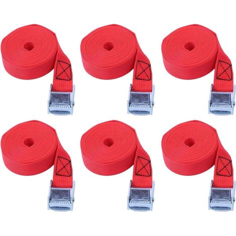 6er Set Spanngurte mit Ratsche 25mm x 3m Rot für Fahrradträger & Gepäck