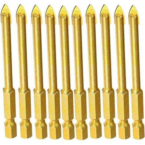 Set mit 10 6-mm-Hartmetallbohrern mit flachem Sechskantschaft für Spiegel, Porzellan und Marmor – Crezuo